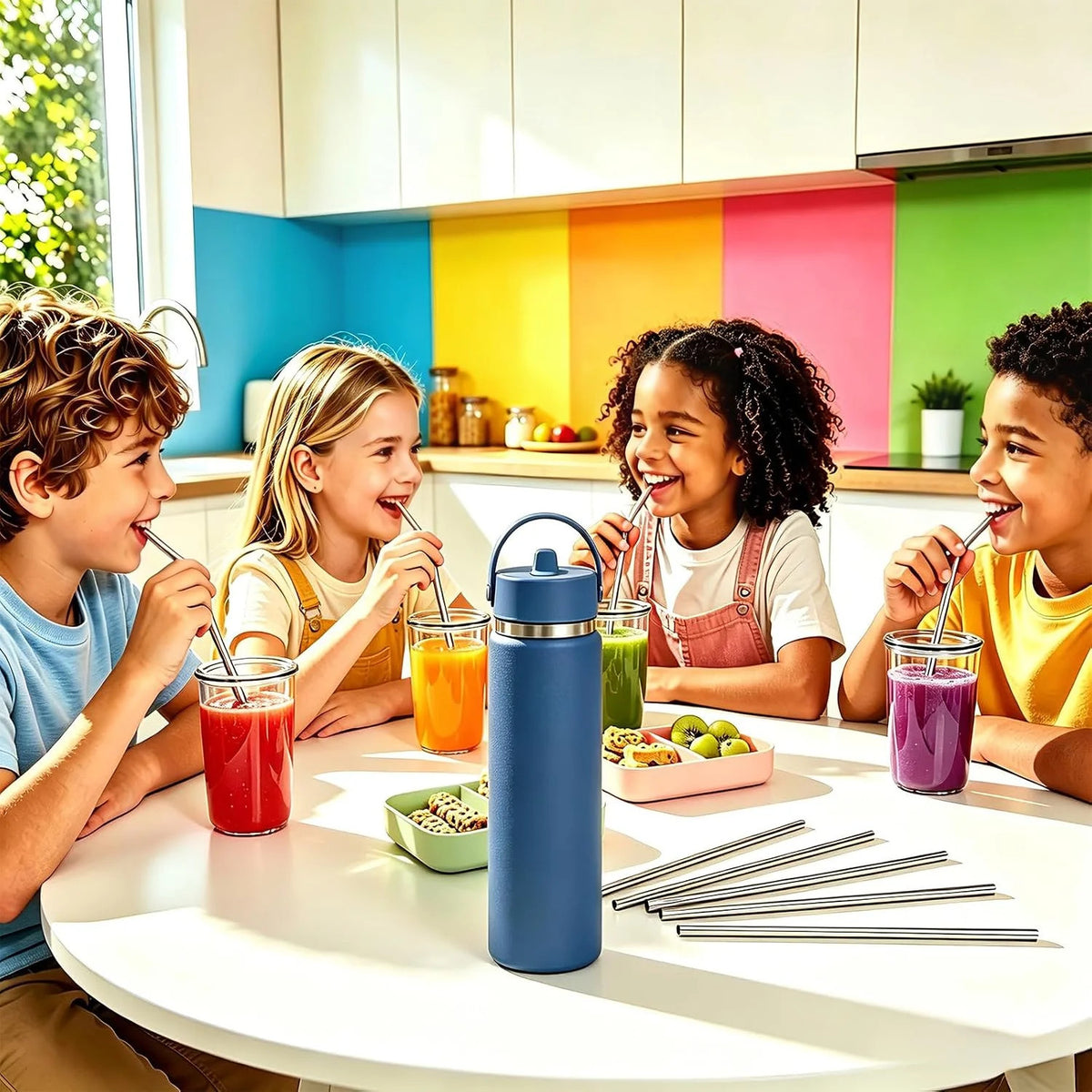 4 Pack Stainless Steel Water Bottle Straws Compatible with 24oz Hydro Flask