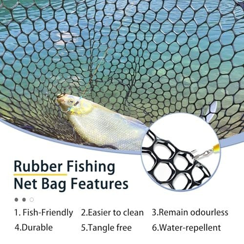 Telescoping Rubber Fishing Net 64-Inch Landing Net for Saltwater & Kayak Fishing
