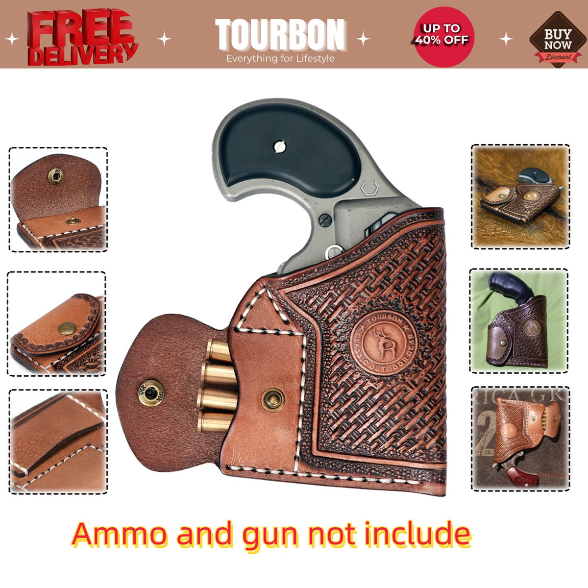 Leather Gun Holster for Mini Revolvers IWB OWB Concealed Carry
