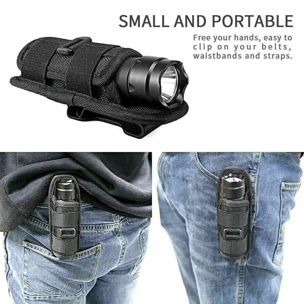 360° Rotatable Tactical LED Flashlight Holster Belt Bag Outdoor Carry Case