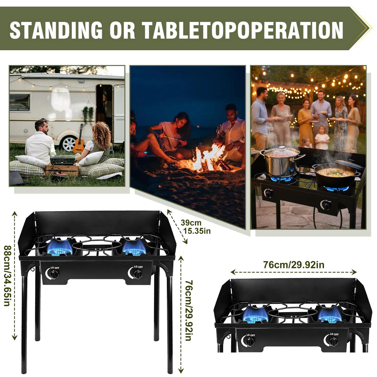 Portable 2-Burner Gas Stove with 150,000-BTU Outdoor Camping Grill
