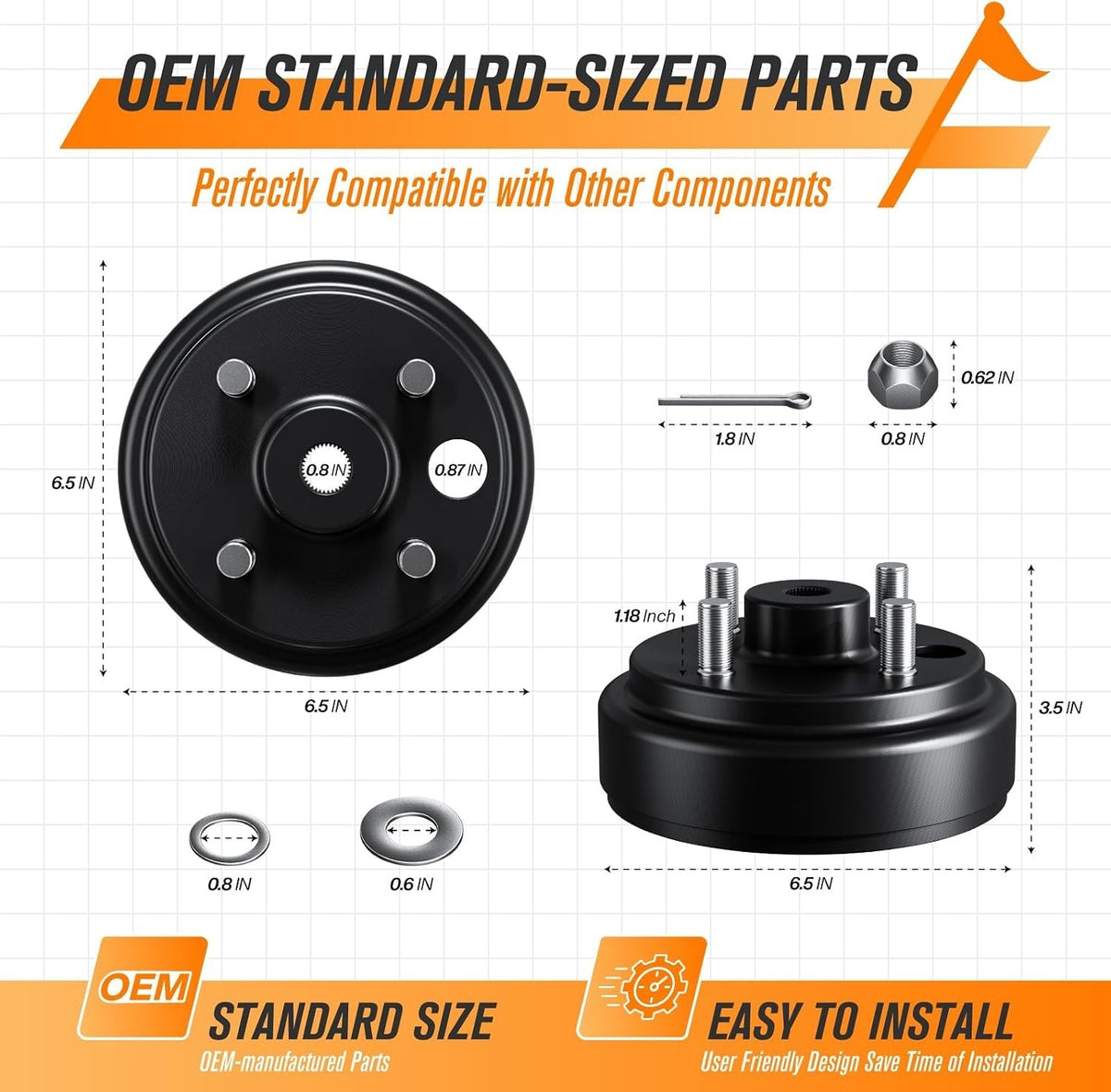 Golf Cart Brake Drum Hub Assembly for EZGO TXT 1982-UP - Replacement Part
