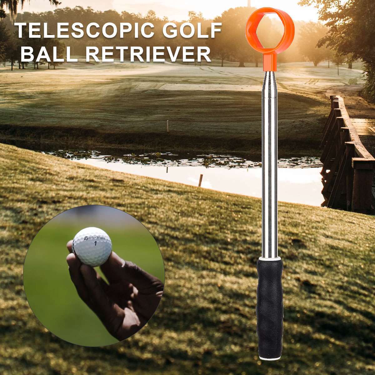 Telescopic Golf Ball Retriever with Movable Scoop - Stainless Steel & ABS Handle