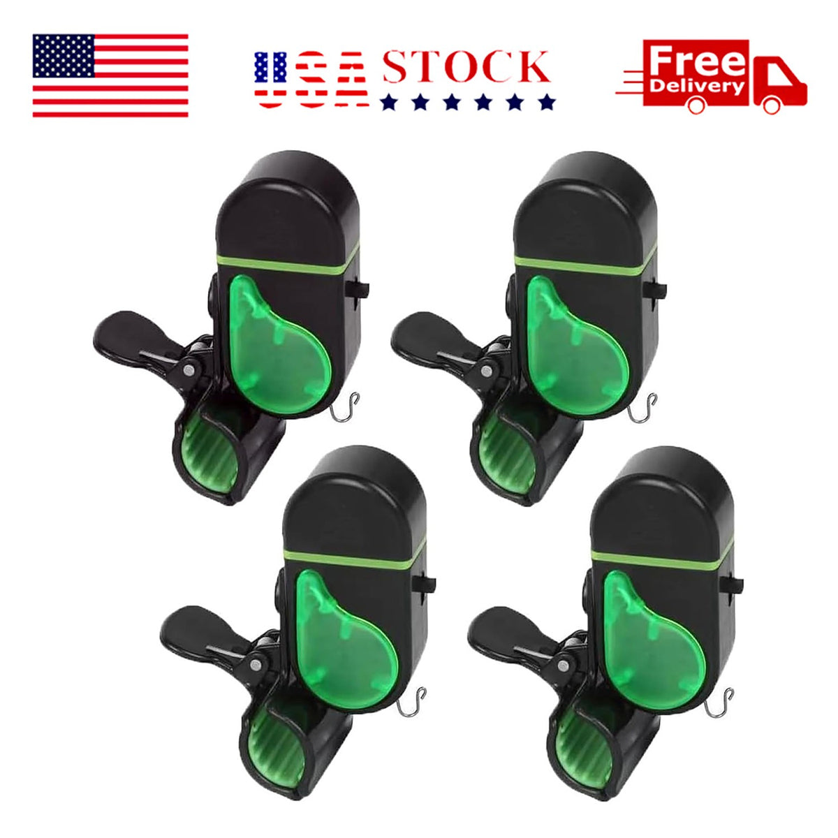 4 Pack Electronic Fishing Bite Alarms with LED Light and Sound Alert