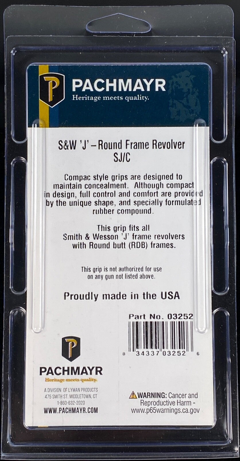 Pachmayr Compact Revolver Grip for S&W J Frame Round Butt