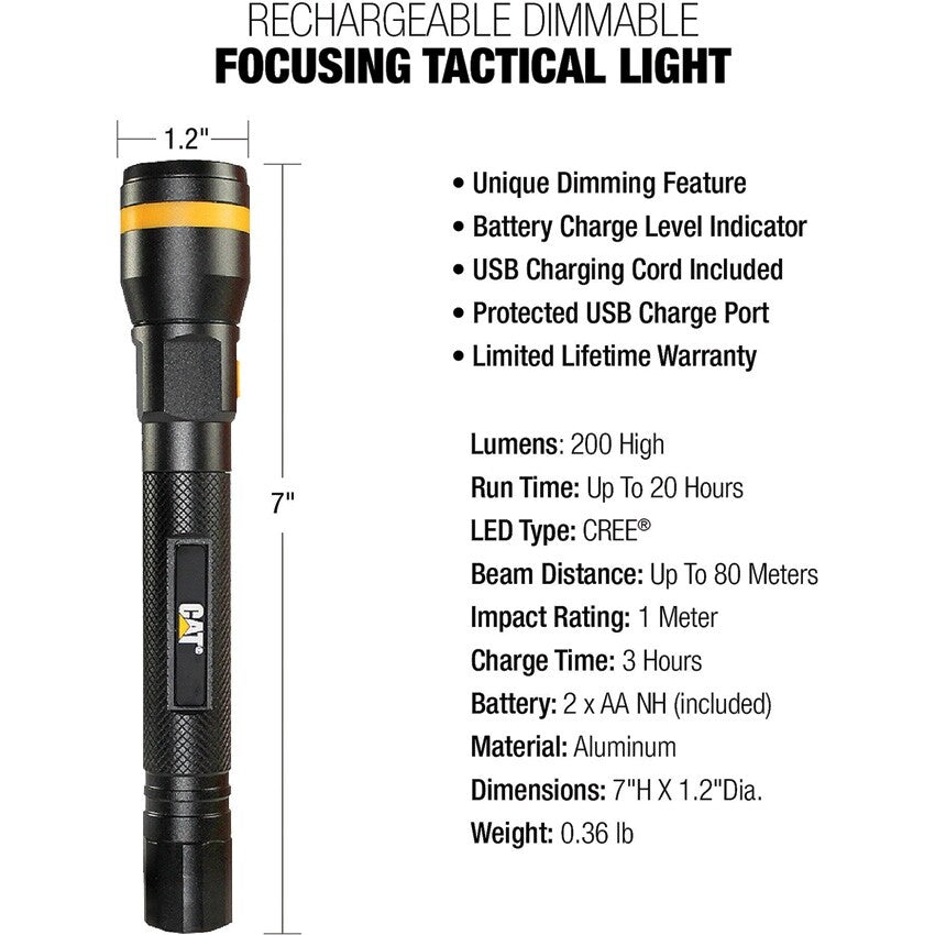 Rechargeable LED Flashlight 200lm Waterproof Impact-Resistant Aluminum