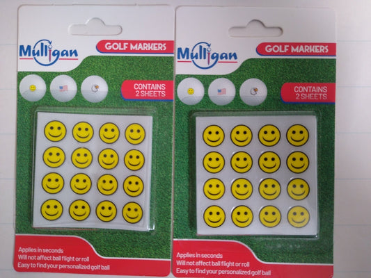 Golf Ball Markers Smiley Face Set - Mulligan Golf Accessories, 4 Sheets of 16