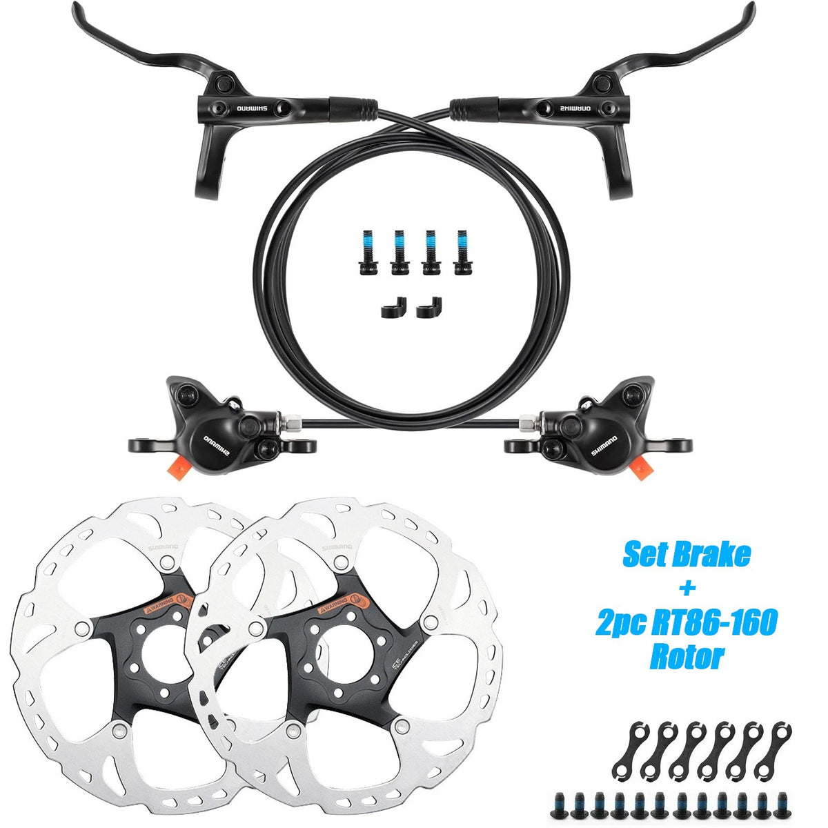 Hydraulic Bicycle Disc Brake Set with Rotors - Compatible with Front & Rear