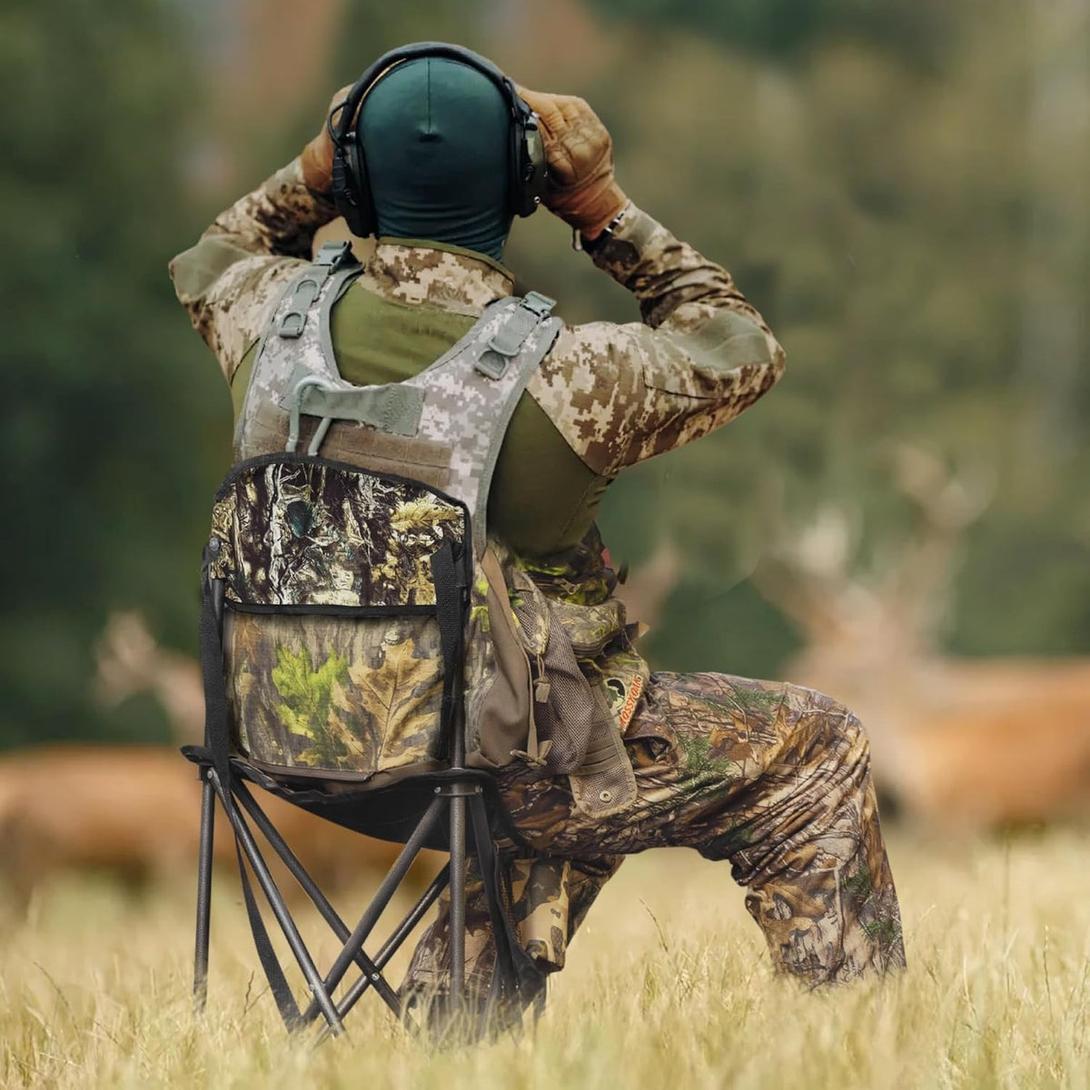 Portable Hunting Stool with Backrest Foldable Tripod Chair 250LBS Camouflage