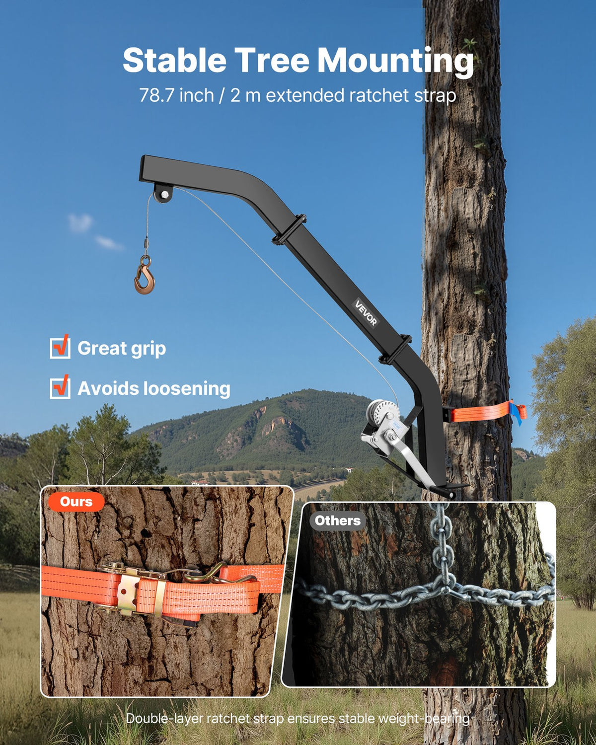Tree Mounted Deer Hoist with Winch & Gambrel - Heavy Duty Game Lift