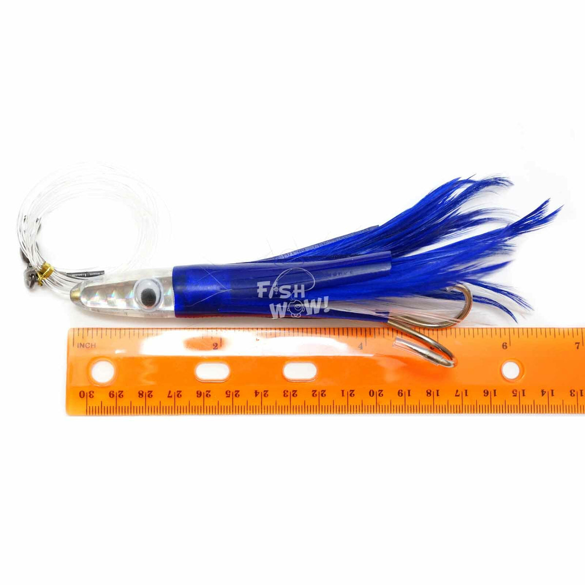 6-Inch Saltwater Tuna Feather Lure Double Hook Rigged Fishing Bait Set - Red & Blue