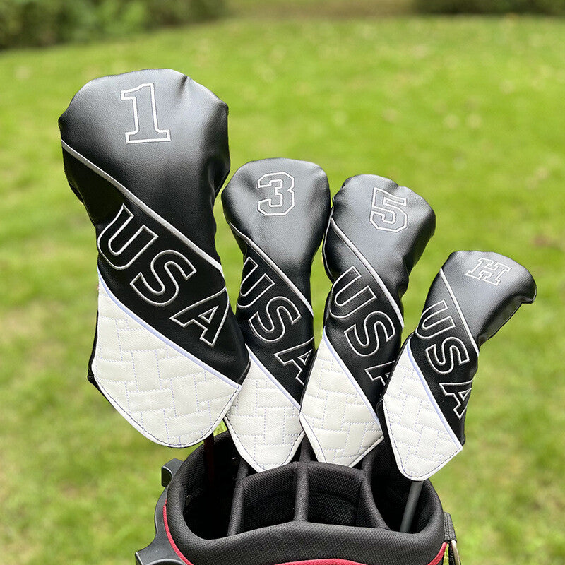 USA Pattern Golf Head Covers Set for Fairway Wood and Hybrid Clubs - Durable PU Leather