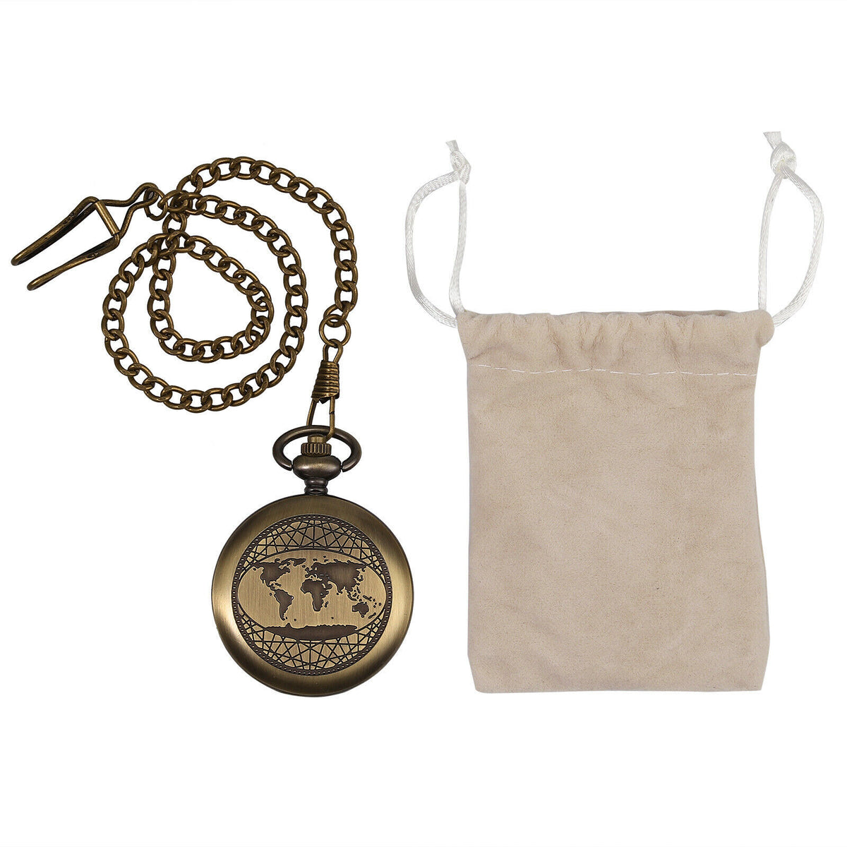 Outdoor Camping Hiking Brass Pocket Compass with Chain and Bag
