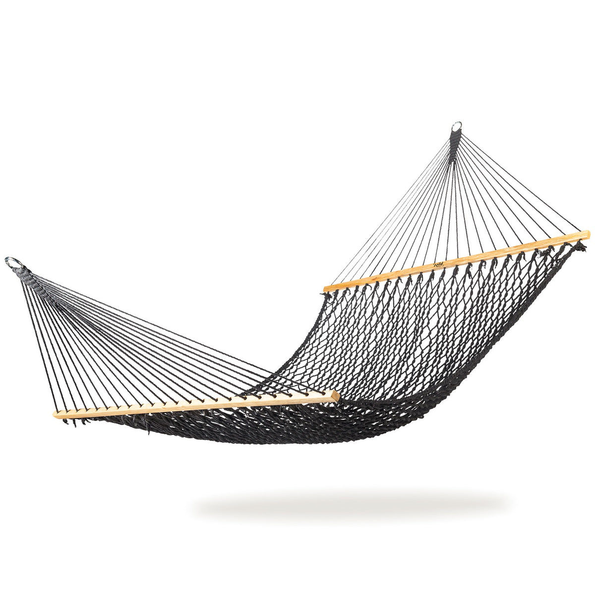 2-Person Cotton Rope Hammock with Spreaders - Black, 80x60 Inches