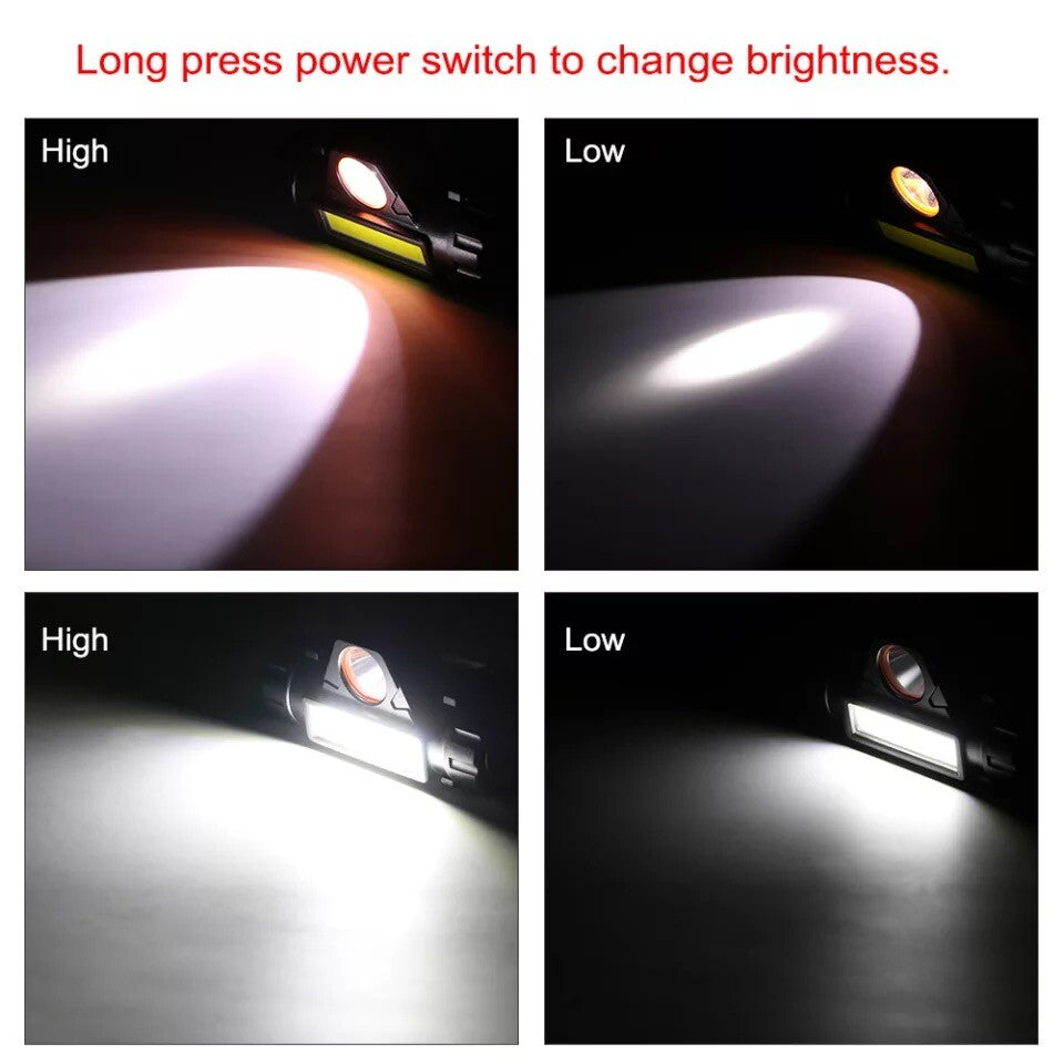 USB Rechargeable Waterproof LED Headlamp with Dual Light & 300m Range