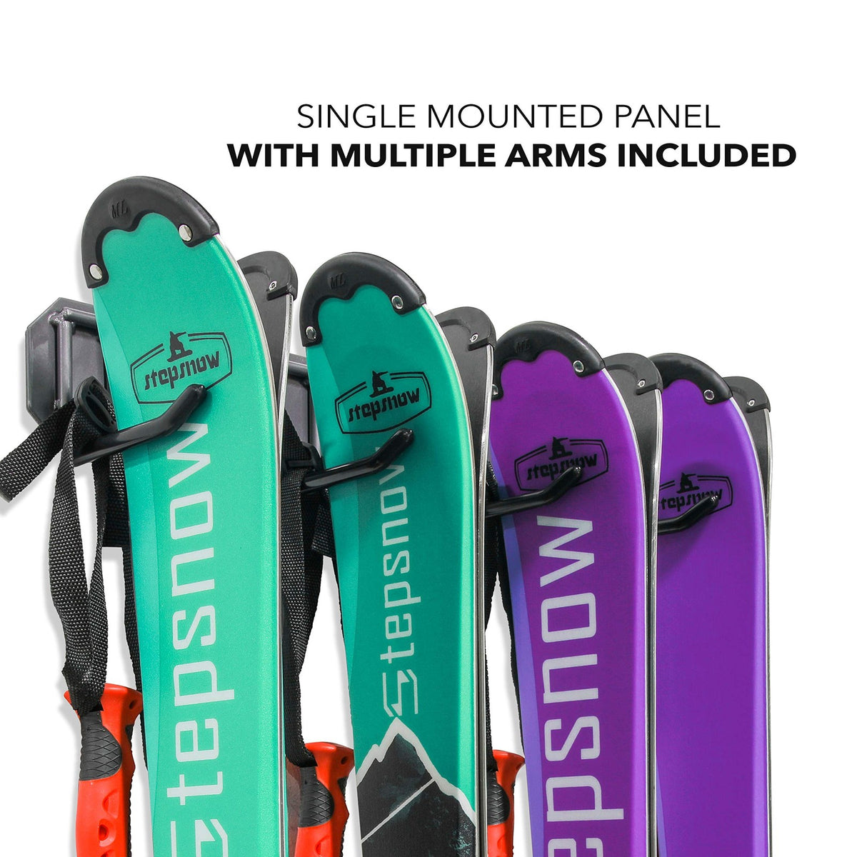 Wall-Mounted Ski Rack for 4 Pairs of Skis & Poles - Indoor Storage Organizer
