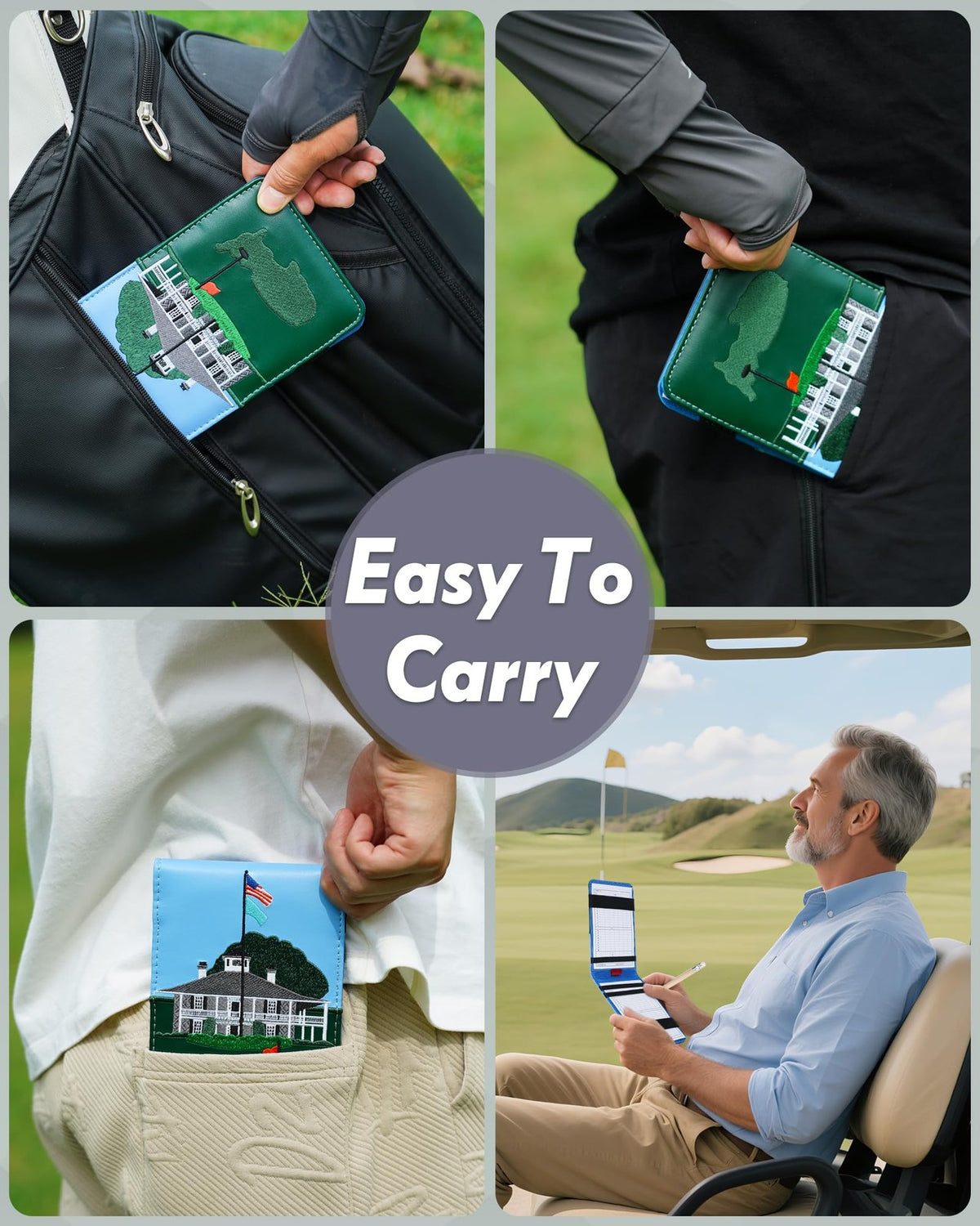 Golf Scorecard Holder Waterproof Leather Yardage Book Cover with Clover Design