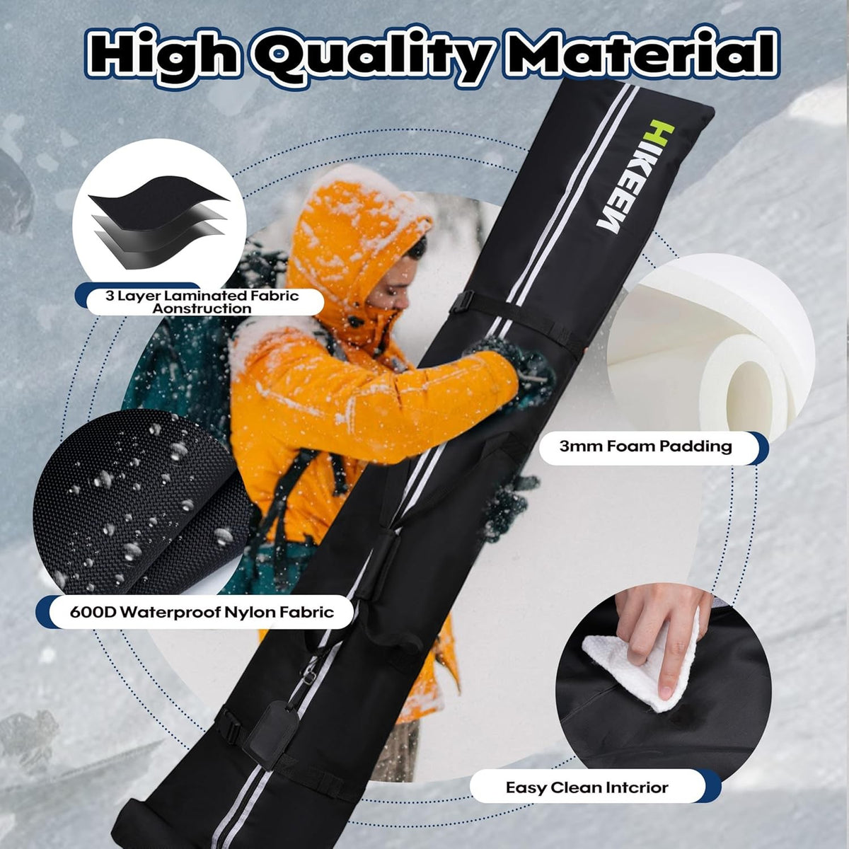 Full Padded Waterproof Ski Bag for Air Travel Up to 84.6 Inches