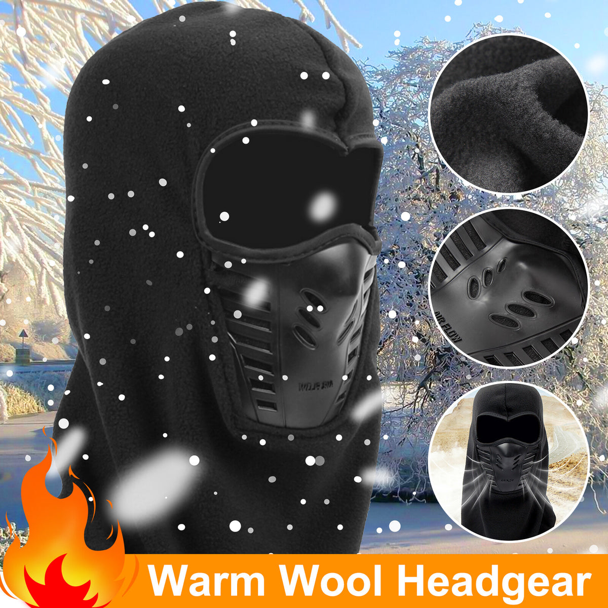 Full Face Ski Mask Balaclava Windproof Fleece Neck Warmer for Cold Weather