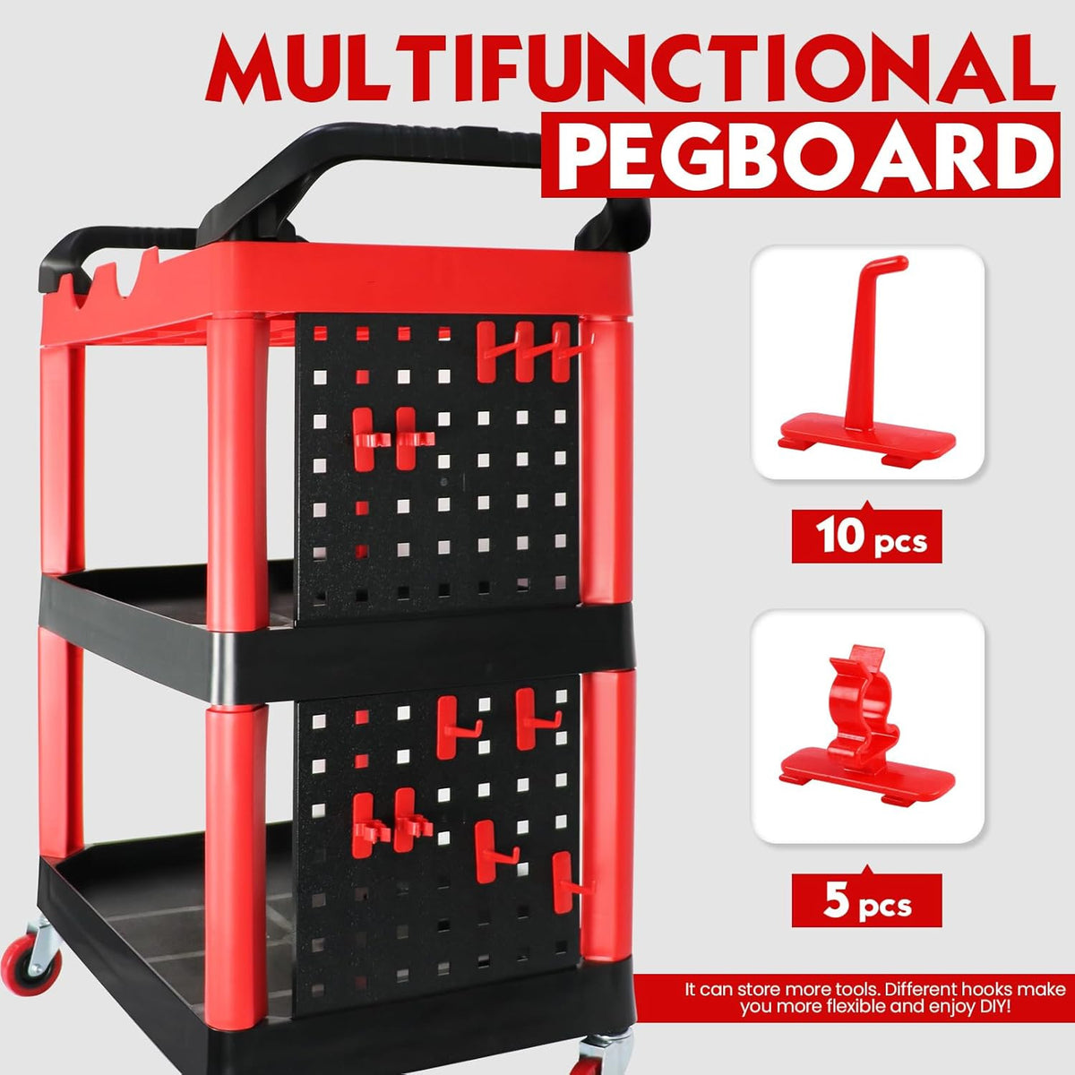 Auto Detailing Cart with Wheels - 3 Tier Garage & Workshop Storage