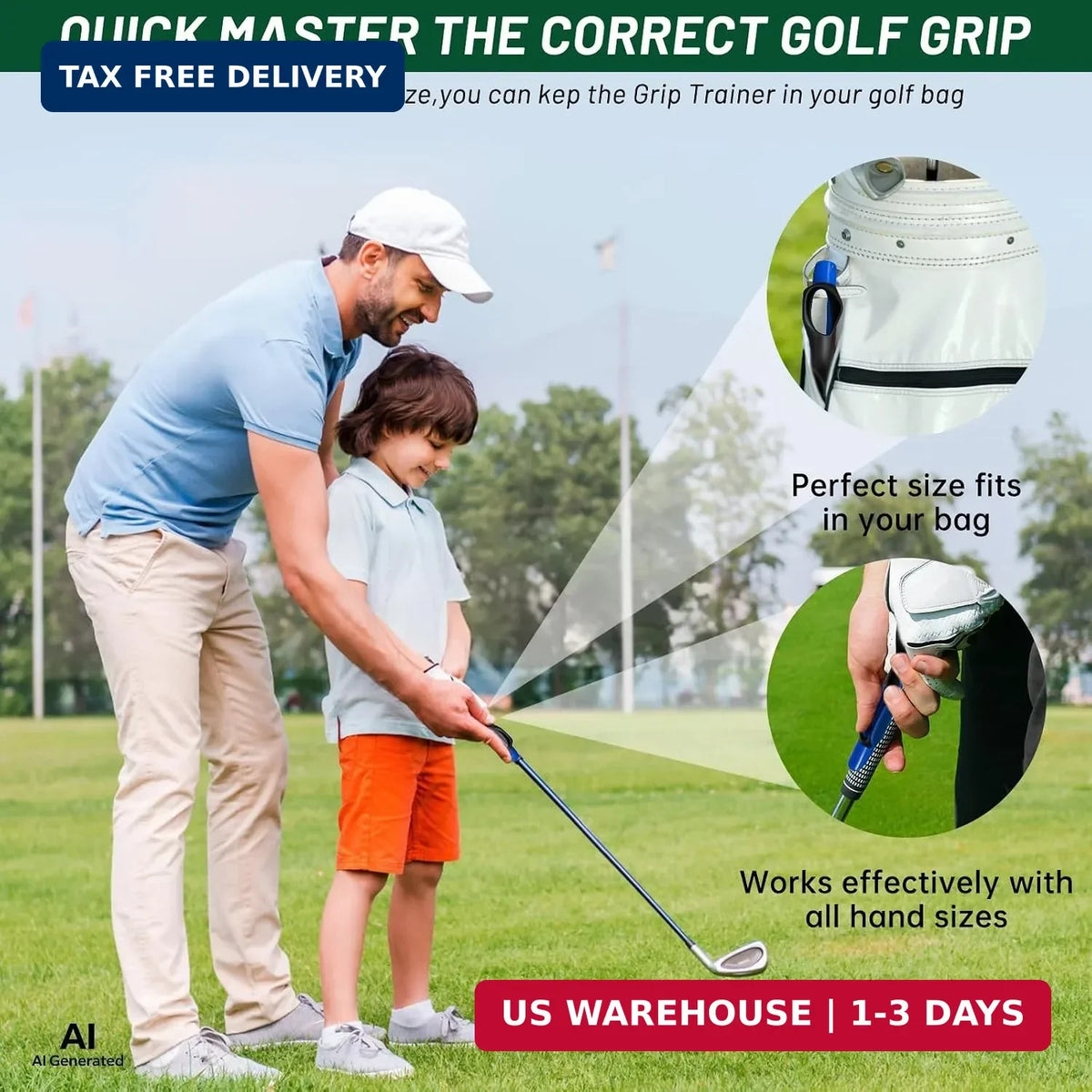 Golf Grip Trainer - Non-Slip Durable Hand Position Aid for Swing Improvement