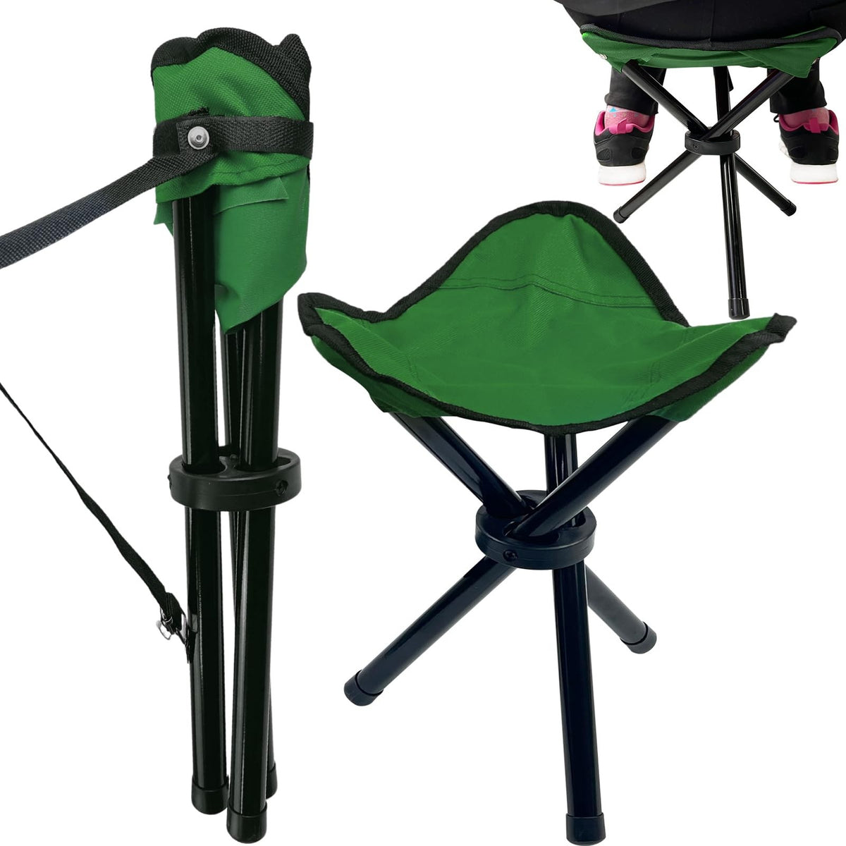 Portable Folding Camping Stool with 300lb Capacity Outdoor Tripod Chair