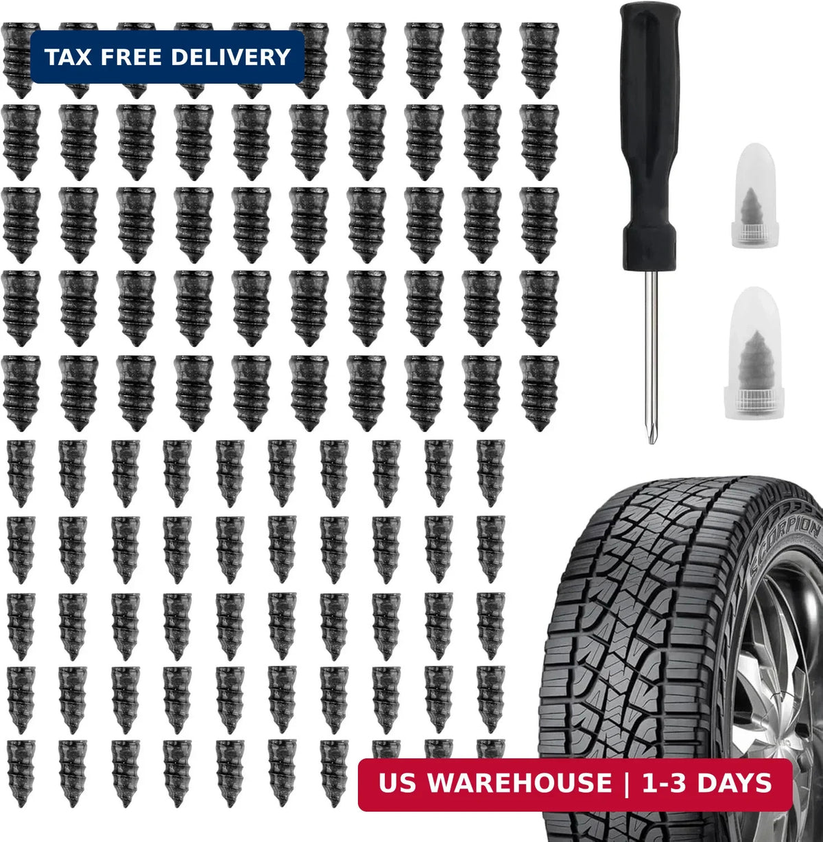 Car Tire Repair Kit 100PCS with Screwdriver - Rubber Plug Set for Fast Puncture Repair