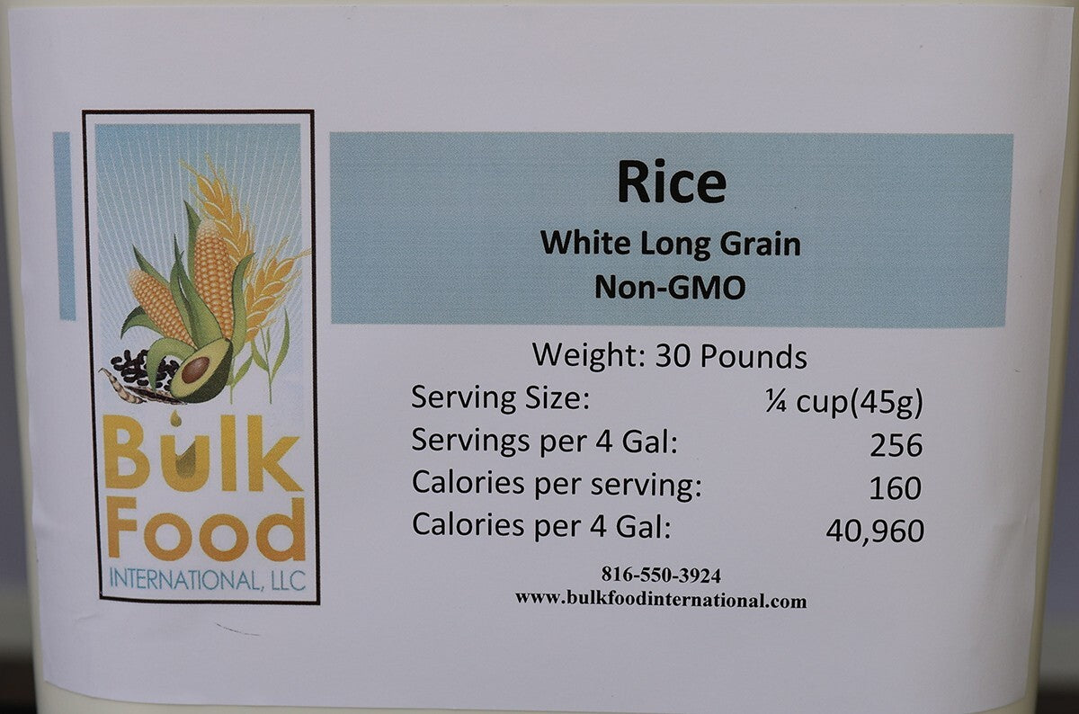 Bulk Long Grain White Rice in 4-Gallon Bucket - Emergency Storage 30 lb