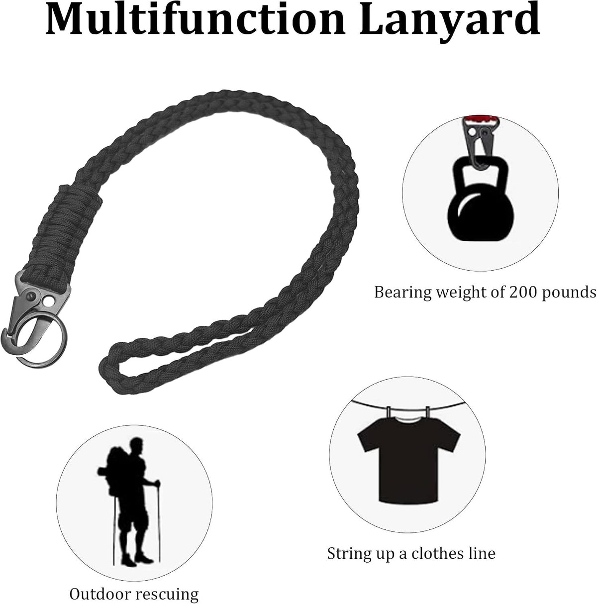 Braided Paracord Neck Lanyard Keychain with Clip for Outdoor Survival