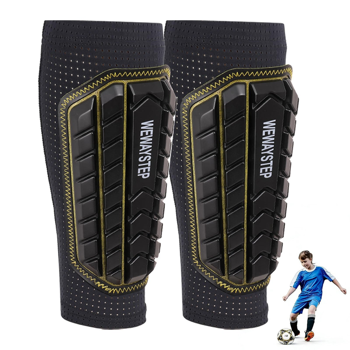 Kids Adult Soccer Shin Guards Calf X-Large Impact Protection Black Yellow