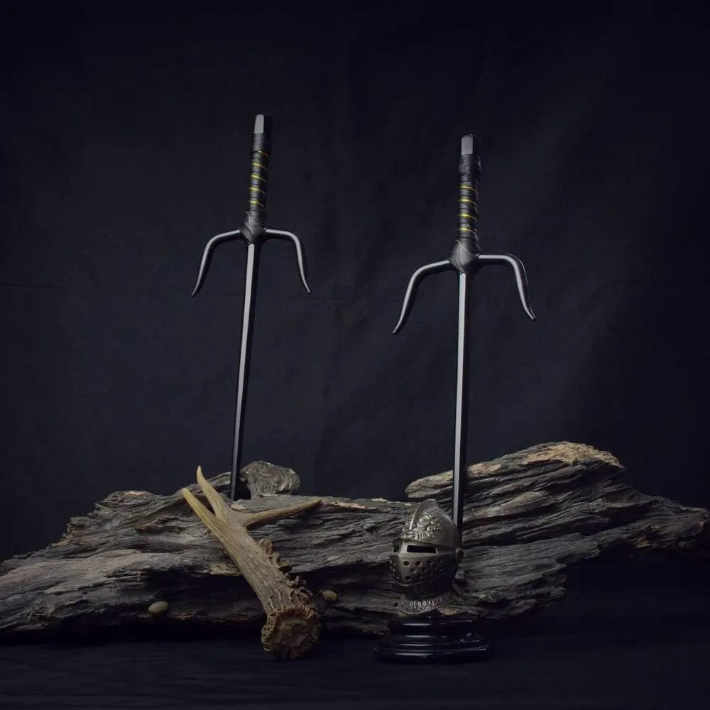 Octagon Metal Martial Arts Sai Weapon Set - Black and Silver, 15 Inch
