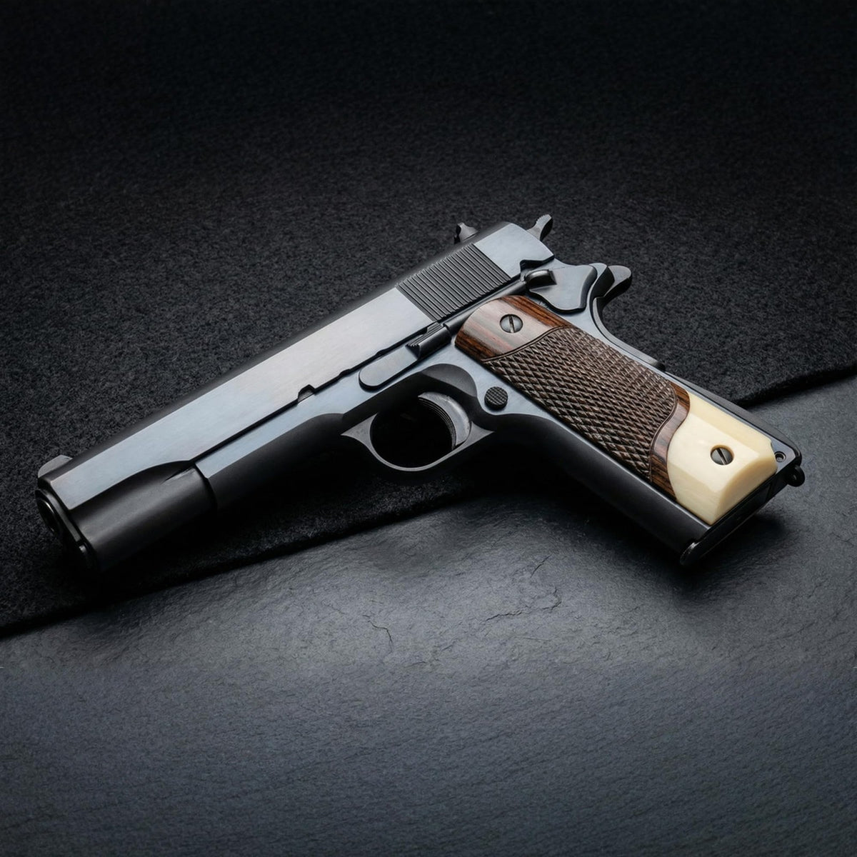 1911 Full Size Rosewood Faux Ivory Grip Panels with Gold Screws for Pistols
