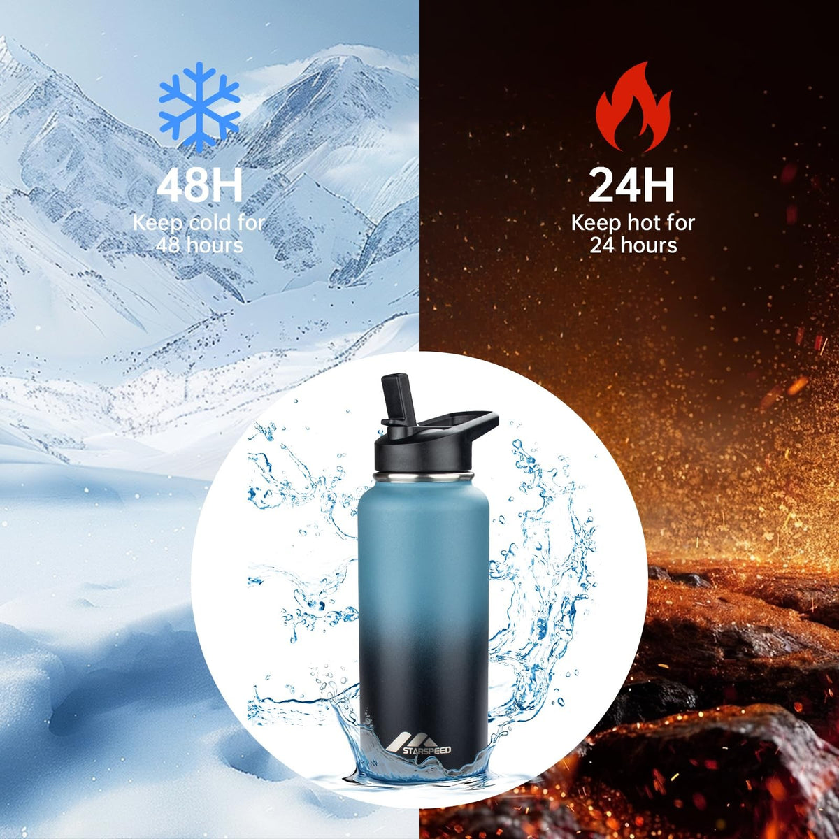 32oz Insulated Stainless Steel Water Bottle with Straw Lid - Double Walled Vacuum Keep Drinks Hot or Cold