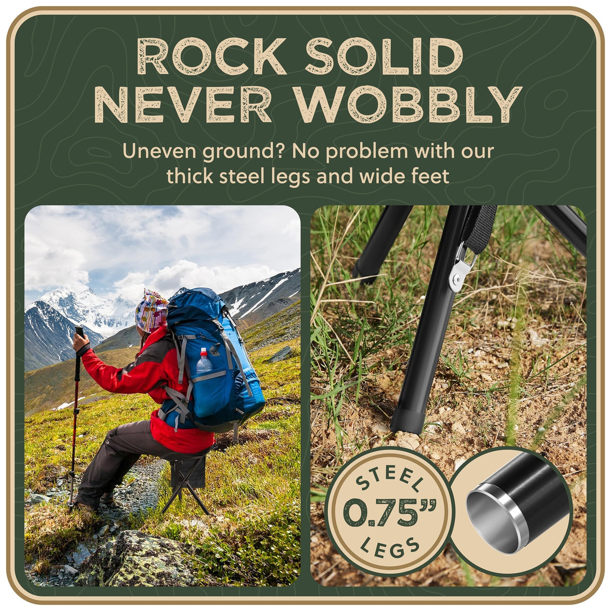 Foldable Tripod Stool 13.4" Portable Camping Seat with Mesh Pocket