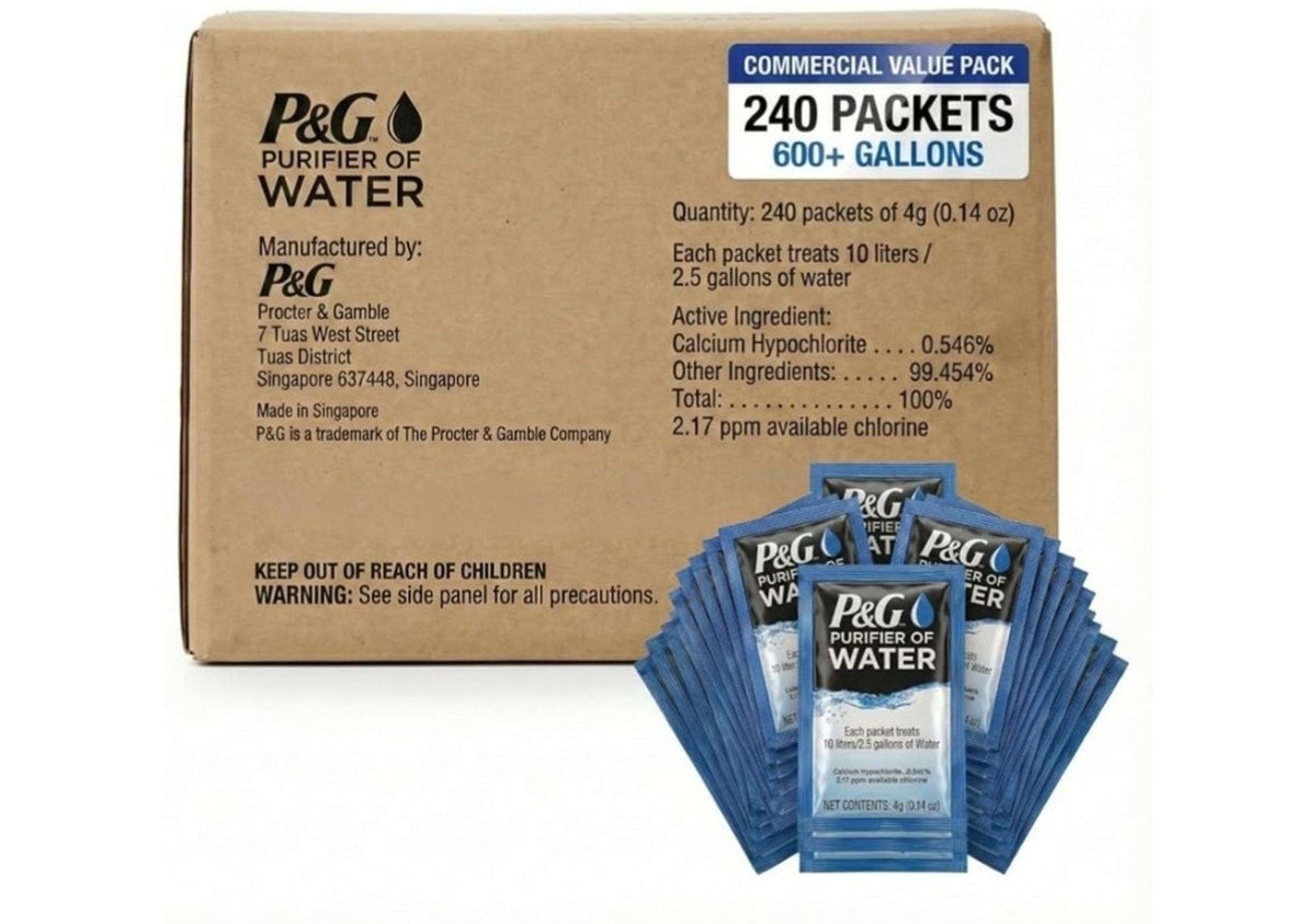 Water Purifier Packets - Treats 600+ Gallons, 240 Packets for Water Filtration