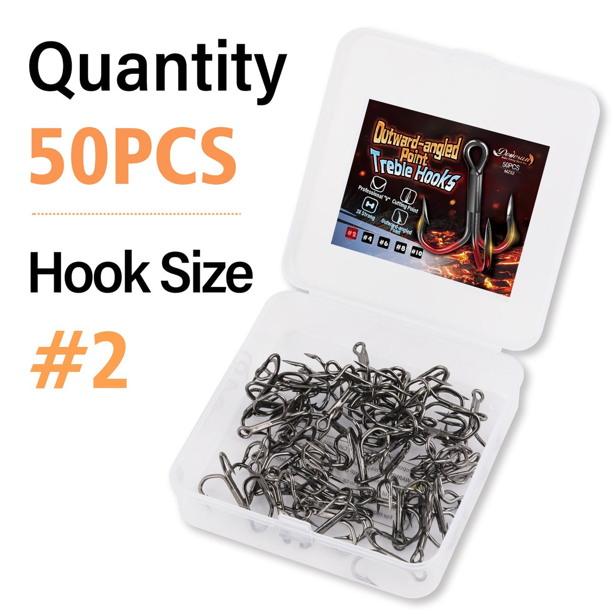 50pcs High Carbon Steel Treble Hooks Outward-Angled Point Fishing Hooks - Strong & Corrosion-Resistant