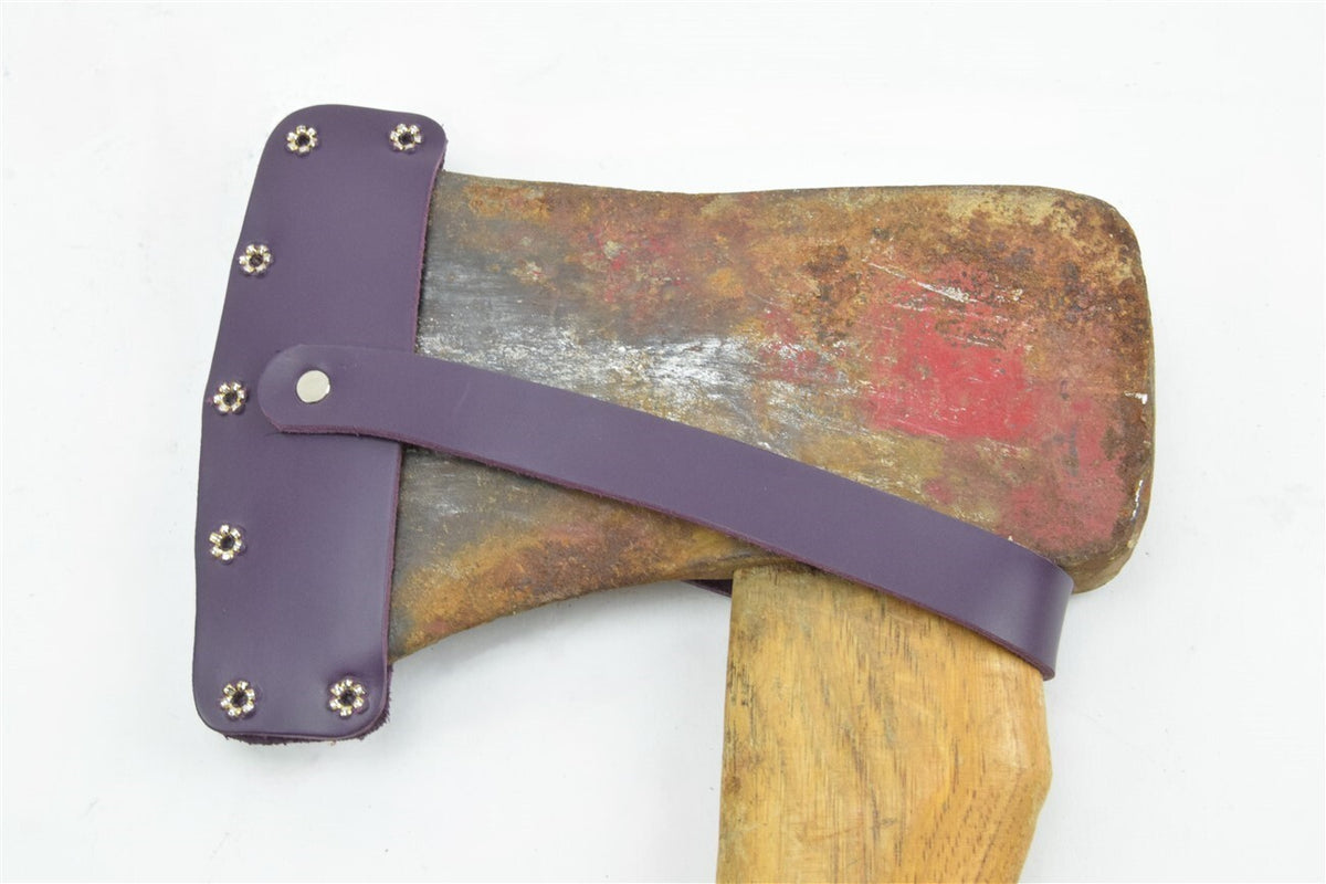 Leather Axe Sheath for 4-3/4-Inch Single Bit Axe - Amish Handmade Purple