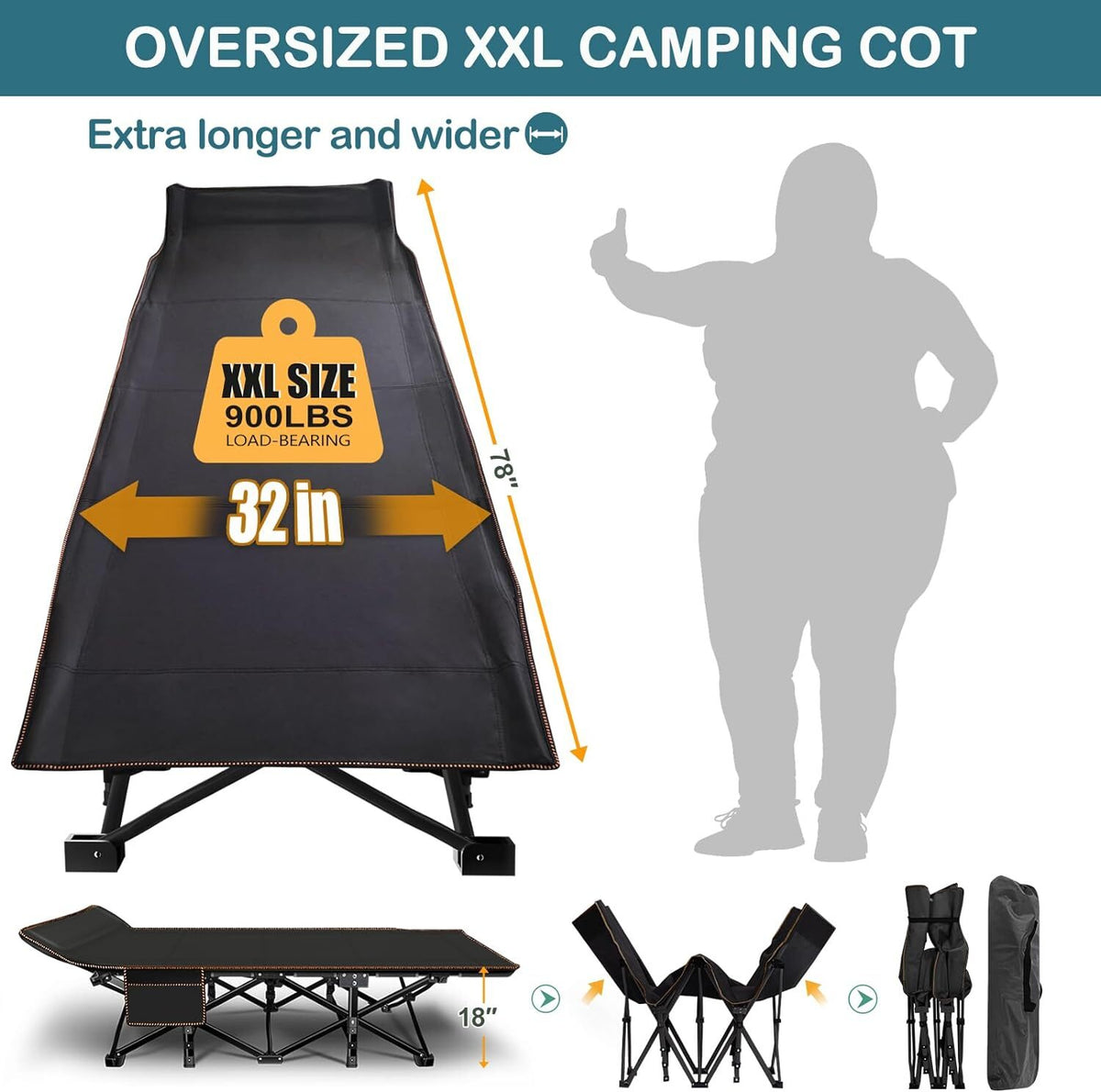 XXL Camping Cot with Mattress - Heavy Duty Portable Bed for Adults