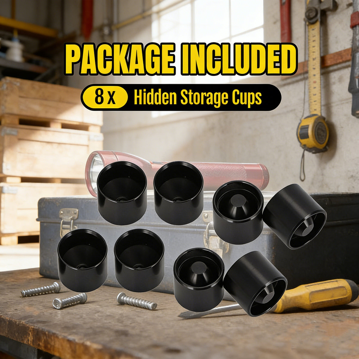 8-Pack Aluminum Storage Cups for Maglite D Cell Flashlights - Hidden Accessory