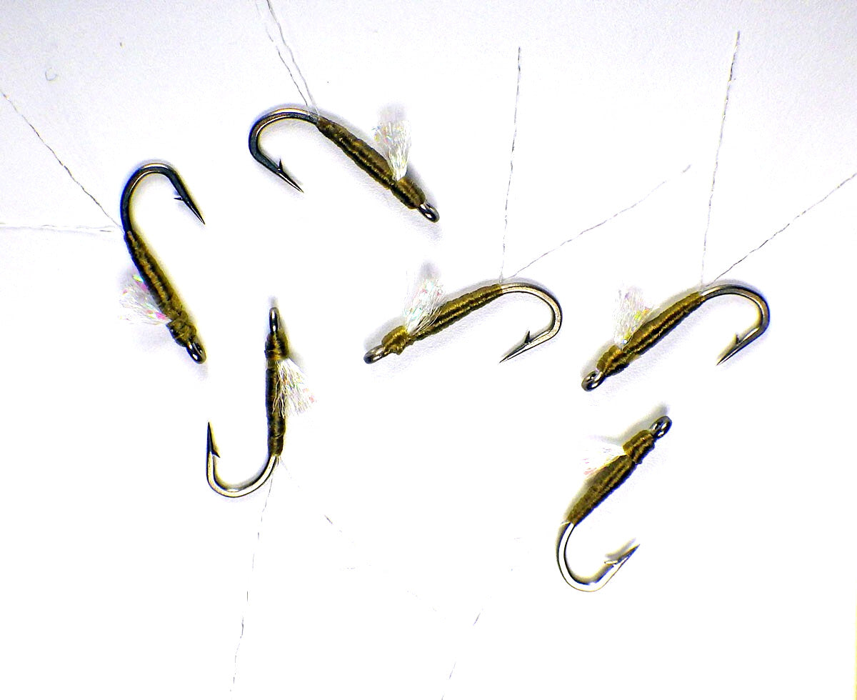 Premium Trout Fly Flies Set - Olive BWO Nymphs Sparkle Wing #20, Half Dozen