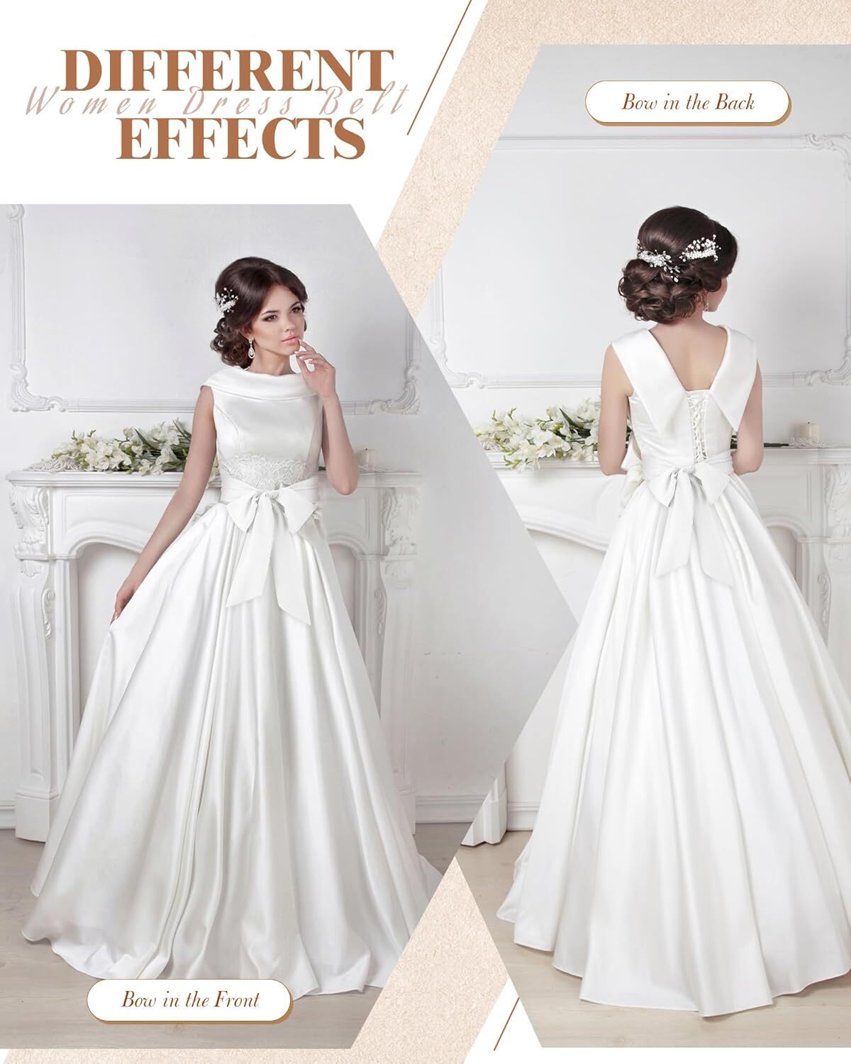 Women Chiffon Bridal Sash Belt Dress Waist Wedding 50s Solid White