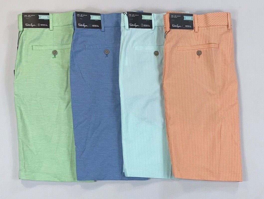 Men's Golf Shorts Flat Front Seersucker Breathable Stretch Waistband