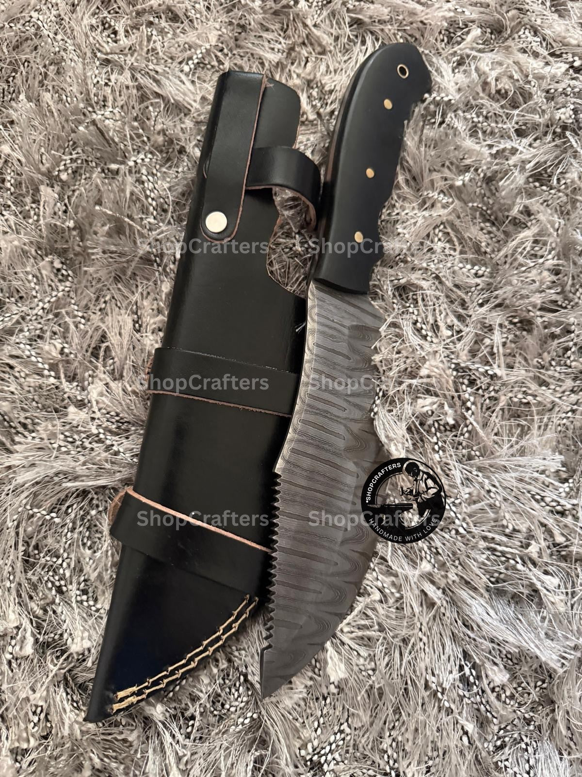 Hunted Movie Replica Hunting Knife with Damascus Blade - Collector's Fixed Blade