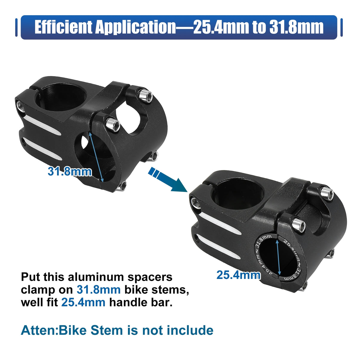 Bike Handlebar Shim 25.4mm to 31.8mm Aluminum Spacer for Bicycle Stems