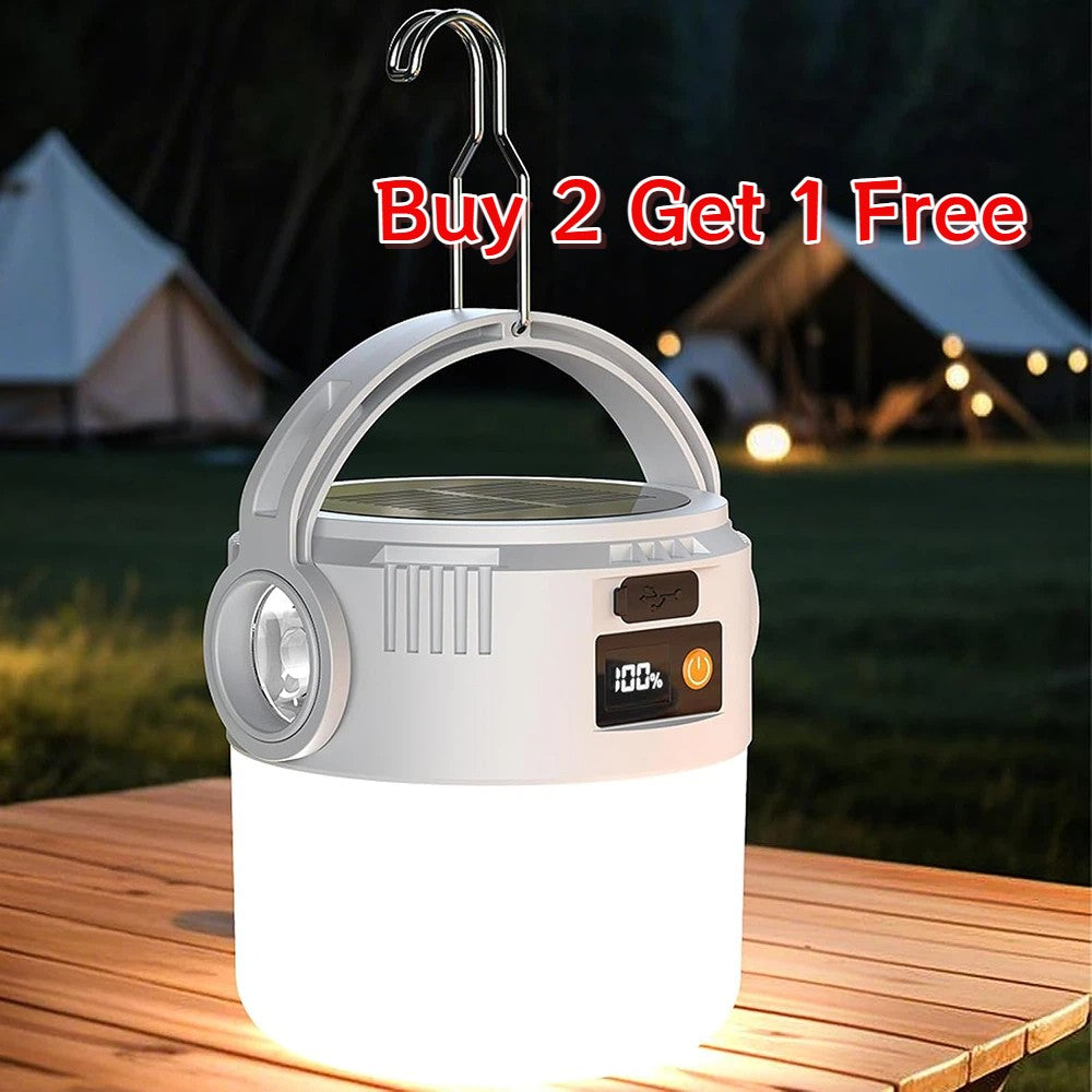 Rechargeable LED Camping Lantern with USB & Solar Power - Portable Outdoor Light