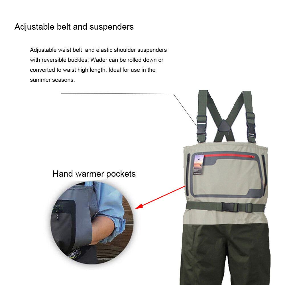 Fly Fishing Chest Waders Waterproof Breathable Stocking Foot Waders for Outdoors