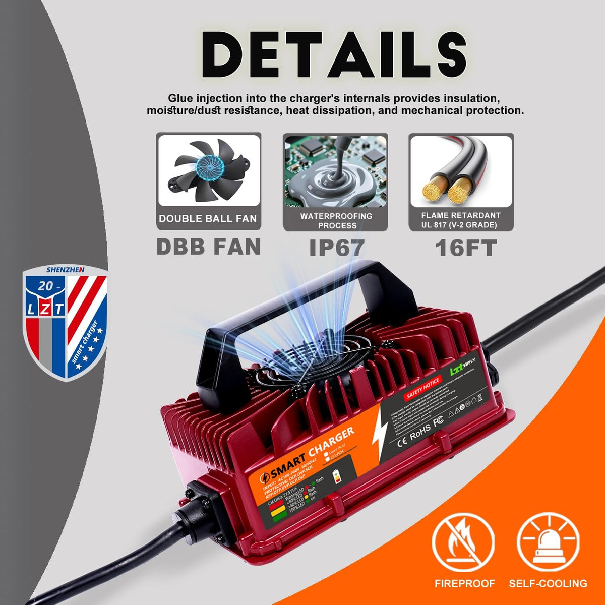 36V 18A Golf Cart Battery Charger IP67 Waterproof for EZGO TXT