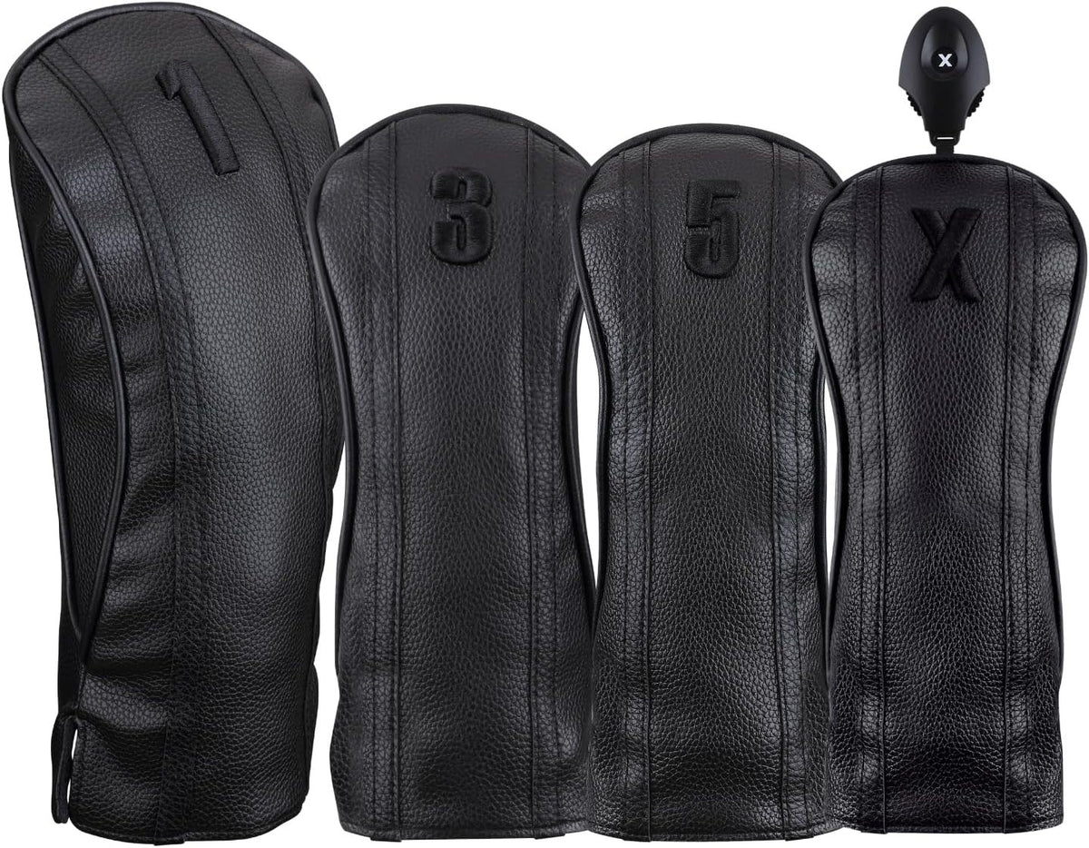 Golf Headcover Set for Drivers Fairways & Hybrids Vintage Leatherette