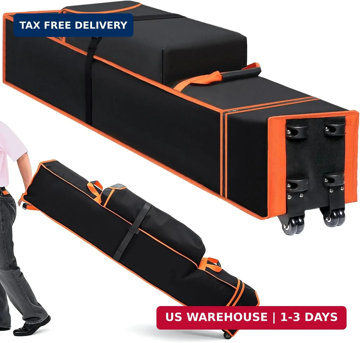 Large Heavy Duty Canopy Storage Bag with Wheels - Waterproof 63X10X10in