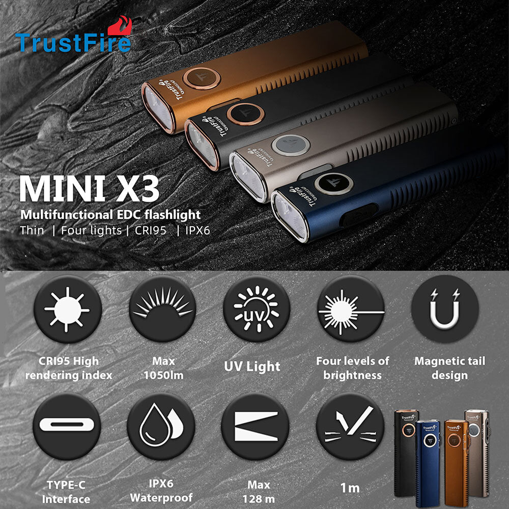 TrustFire Pro Flat EDC Flashlight with LED, UV, and Laser - Small Powerful Light